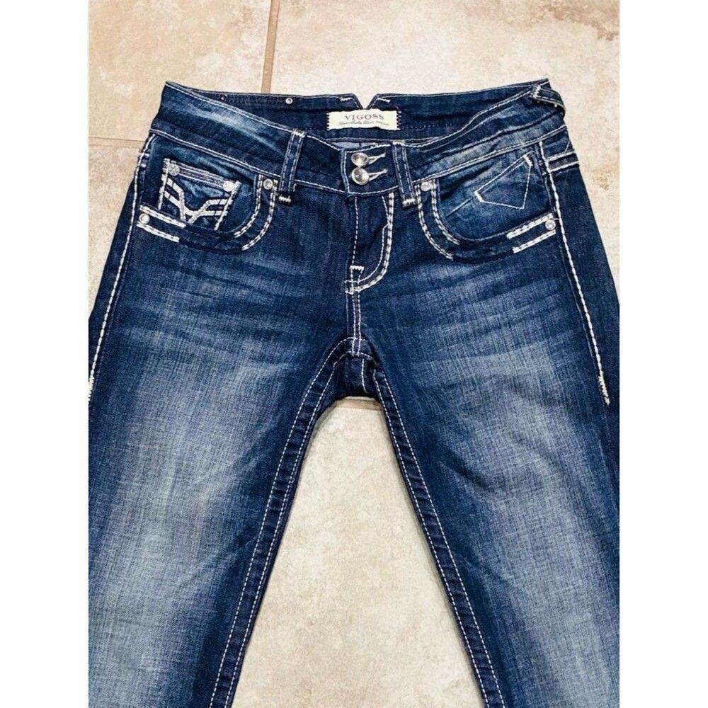 Vigoss Low Rise Straight Leg Jeans 28x32 Dark Blue Wash Stretch Y2K Women’s EUC - Picture 6 of 13